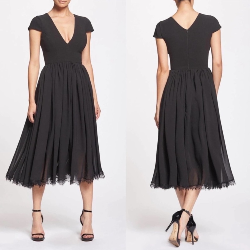 Dress the Population Corey Chiffon Fit & Flare Cocktail Dress Black Size Large